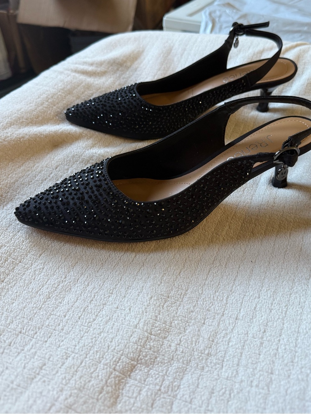 J. Renee Black Rhinestone Slingback Kitten Heels | Elegant Evening Shoes